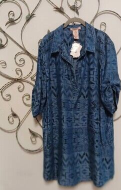 PHILOSOPHY NWT Aztec tribal print hi-lo collared 100% Tencel dress, XXL